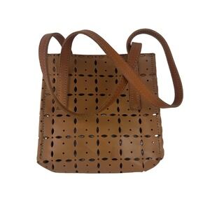 Caterina Lucchi Crossbody Bag Womens Small Tan Leather Laser Cut Made in Italy